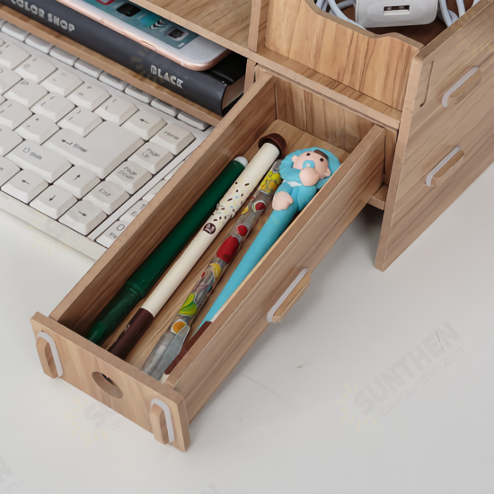 DIY Wooden Computer Monitor Stand Holder Computer Riser Desk Organizer Stand Base with Storage Organizer Drawers