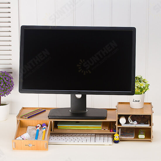 Wooden Monitor Stand Desktop Computer Riser LED LCD Monitor Laptop Notebook Support Stationery Holder File Storage Drawer Rack Drawer