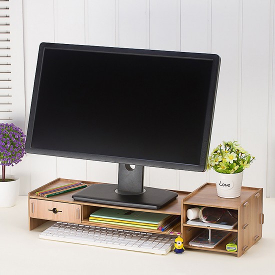 Wooden Monitor Stand Desktop Computer Riser LED LCD Monitor Laptop Notebook Support Stationery Holder File Storage Drawer Rack Drawer
