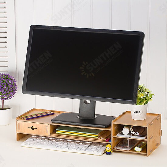 Wooden Monitor Stand Desktop Computer Riser LED LCD Monitor Laptop Notebook Support Stationery Holder File Storage Drawer Rack Drawer