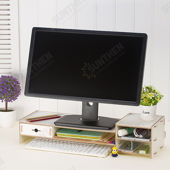 Wooden Monitor Stand Desktop Computer Riser LED LCD Monitor Laptop Notebook Support Stationery Holder File Storage Drawer Rack Drawer