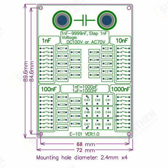 1nF to 9999nF Step-1nF Four Decade Programmable Capacitor Board Polypropylene Film Capacitor