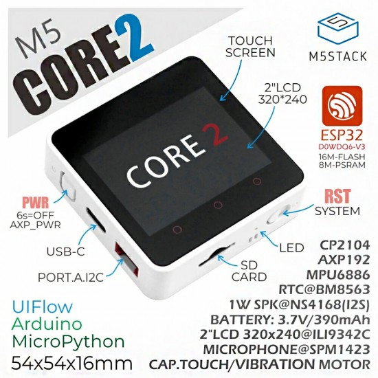 Core2 ESP32 with Touch Screen Development Board Kit WiFi bluetooth Graphical Programming WiFi BLE IoT