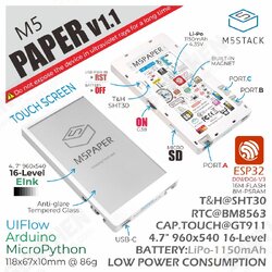 M5Paper ESP32 Wifi + bluetooth Development Core Board V1.1 with Touch EInk Display 4.7inch 960X540 180° Viewing Angle M5Paper ESP32 Wifi + bluetooth Development Core Board V1.1 with Touch EInk Display 4.7inch 960X540 180° Viewing Angle