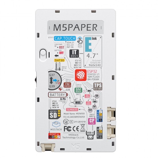 M5Paper ESP32 Wifi + bluetooth Development Core Board V1.1 with Touch EInk Display 4.7inch 960X540 180° Viewing Angle