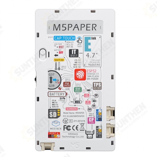 M5Paper ESP32 Wifi + bluetooth Development Core Board V1.1 with Touch EInk Display 4.7inch 960X540 180° Viewing Angle