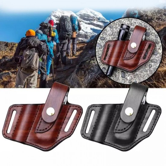 EDC Leather Sheath for Multitool Sheath Pocket Organizer with Key Holder for Belt and Flashlight Outdoor Camping Tool