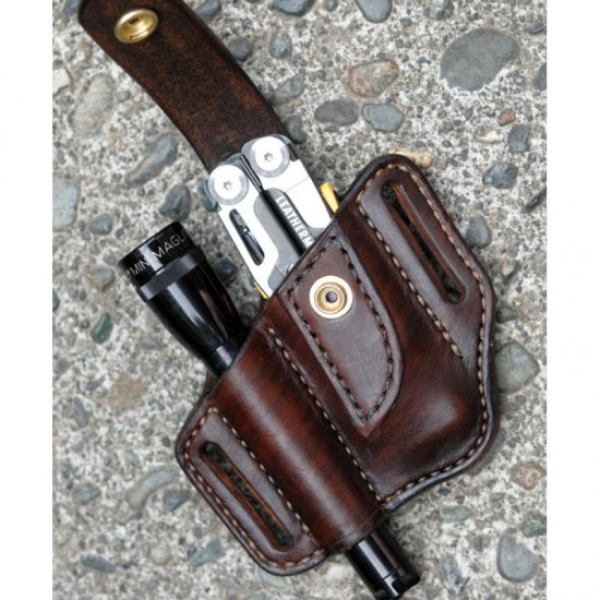 EDC Leather Sheath for Multitool Sheath Pocket Organizer with Key Holder for Belt and Flashlight Outdoor Camping Tool