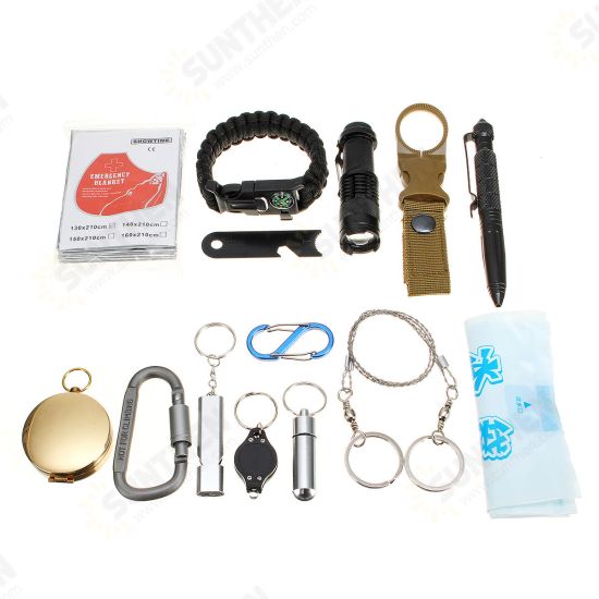 17 in 1 SOS Emergency Camping Hiking Hunting Outdoor Survival Equipment Tools Kit Gear