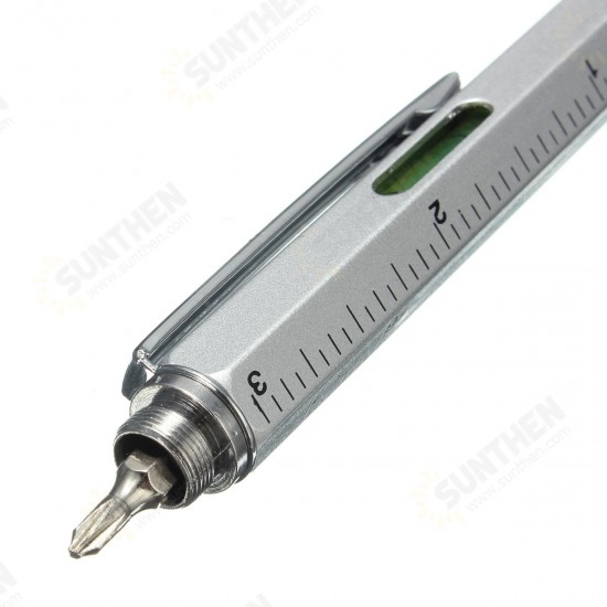 6 in 1 Metal Multitool Pen Screwdriver Ruler Spirit Level