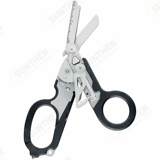 6 in 1 Multifunction Emergency Response Shears with Strap Cutter and Glass Black with Compatible Holster