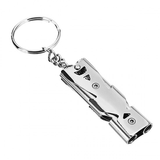 Double Pipe High Decibel Stainless Steel Outdoor Emergency Survival Whistle Keychain Camping