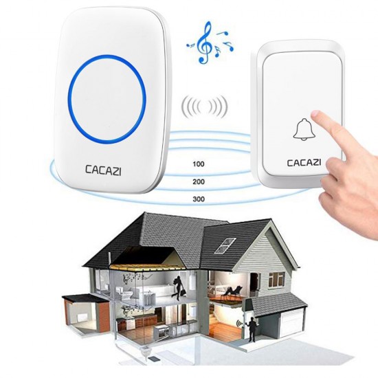 A60 Waterproof Wireless Music Doorbell LED Light Battery 300M Remote Home Cordless Call Bell 58 Chime 2 Button 1 Receiver