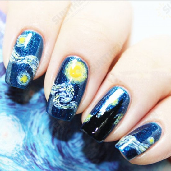 14pcs Star Painted Glitter Nail Stickers