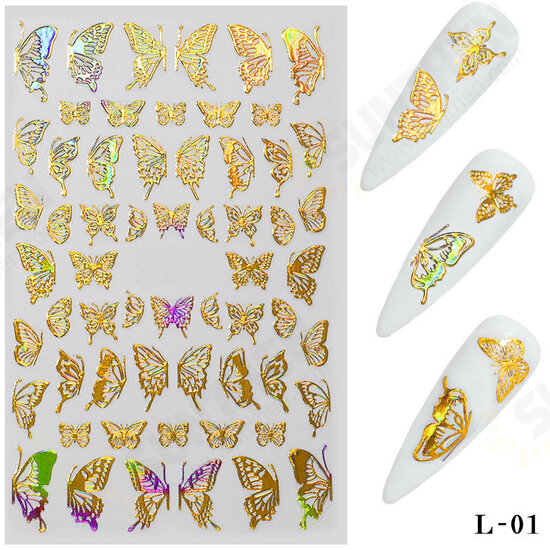 3D Holographic Nail Art Stickers Colorful DIY Butterfly Nail Transfer Decals