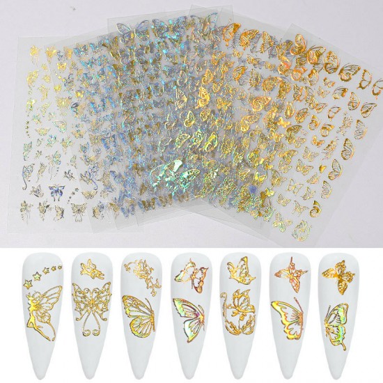 3D Holographic Nail Art Stickers Colorful DIY Butterfly Nail Transfer Decals