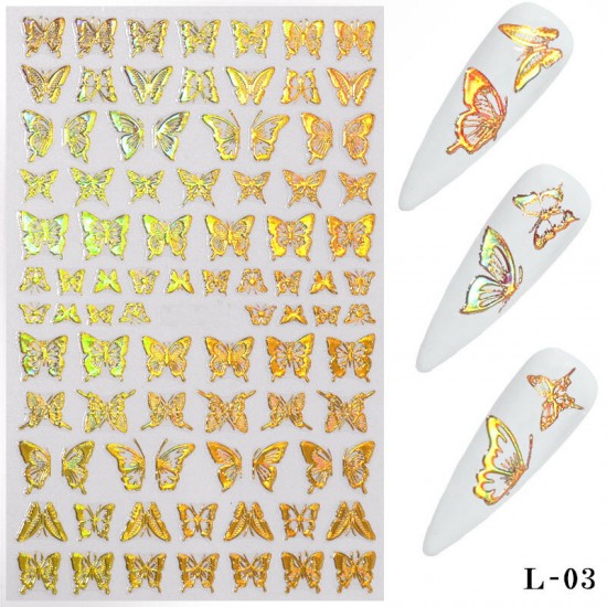 3D Holographic Nail Art Stickers Colorful DIY Butterfly Nail Transfer Decals