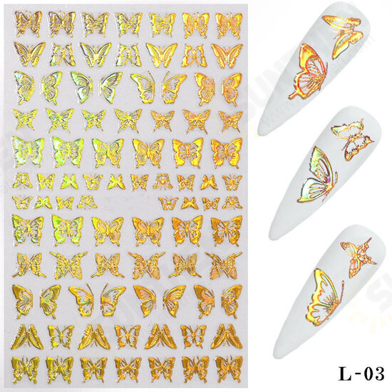 3D Holographic Nail Art Stickers Colorful DIY Butterfly Nail Transfer Decals