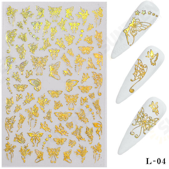 3D Holographic Nail Art Stickers Colorful DIY Butterfly Nail Transfer Decals