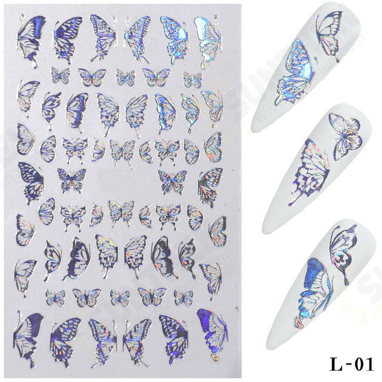 3D Holographic Nail Art Stickers Colorful DIY Butterfly Nail Transfer Decals