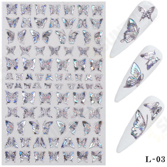 3D Holographic Nail Art Stickers Colorful DIY Butterfly Nail Transfer Decals