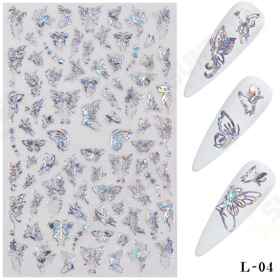 3D Holographic Nail Art Stickers Colorful DIY Butterfly Nail Transfer Decals