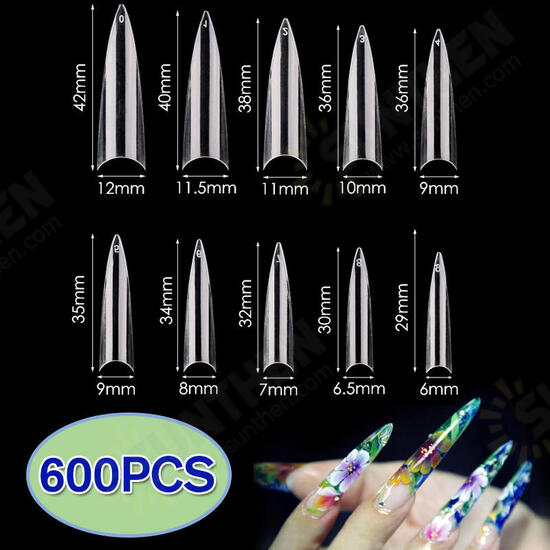 600 Pcs Long Stiletto Artificial False Nail Tips