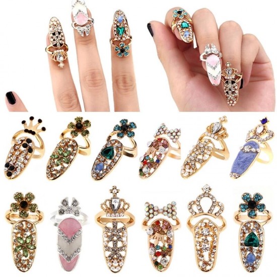 Unique style Crystal Rings Nail Rings Chic Knuckle Rings New Fashion Jewelry for Women Vogue Nail Decoration