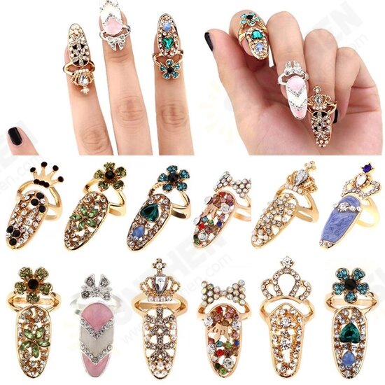 Unique style Crystal Rings Nail Rings Chic Knuckle Rings New Fashion Jewelry for Women Vogue Nail Decoration