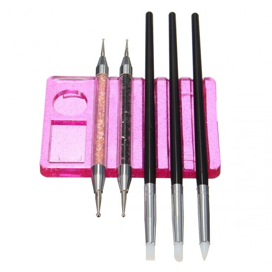 5 Grooves Nail Art Brush Drying Holder Acrylic UV Gel Brush Pen Plastic Stand