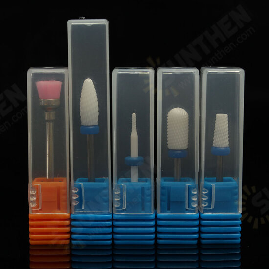 5pcs Ceramic Nail Drill Bit Set Smooth Tapered Brush Rotary File Cuticle Manicure Pedicure Salon Kit