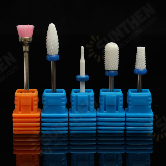 5pcs Ceramic Nail Drill Bit Set Smooth Tapered Brush Rotary File Cuticle Manicure Pedicure Salon Kit