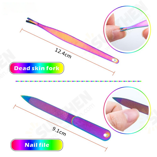 8pcs Rainbow Stainless Steel Nail Clippers Set Professional Scissors Suit With Box Trimmer Grooming Manicure Cutter Kits