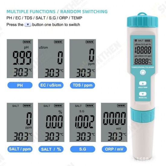 C-600 7 in 1 PH/TDS/EC/ORP/Salinity /S.G/Temperature Meter Water Quality Tester for Drinking Water Aquariums PH Meter C-600 7 in 1 PH/TDS/EC/ORP/Salinity /S.G/Temperature Meter Water Quality Tester for Drinking Water Aquariums PH Meter