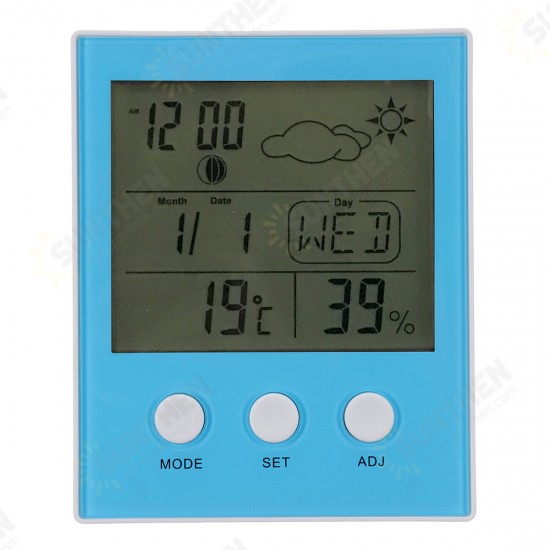 CH-904 Digital Thermometer Hygrometer Temperature Humidity Tester LED Backlight Time Date Calendar Alarm Clock Display Indoor