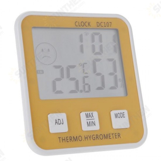 DC107 Large Digital LCD Indoor Temperature Humidity Meter Thermometer Hygrometer Clock Time