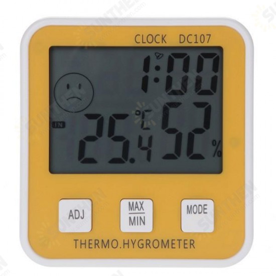 DC107 Large Digital LCD Indoor Temperature Humidity Meter Thermometer Hygrometer Clock Time