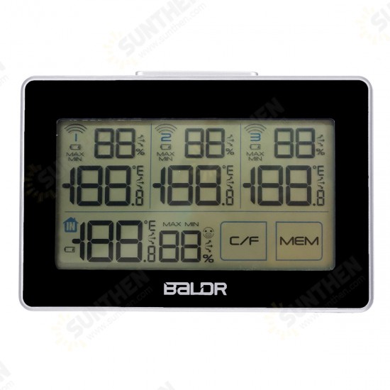 Digital LCD Wireless Weather Station Sensor With 3 Thermometer Outdoor Indoor