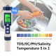 EZ-9909A 5 in 1 TDS/EC/PH/Salinity/Temperature Meter Digital Water Quality Monitor Tester for Pools, Drinking Water, Aquariums EZ-9909A 5 in 1 TDS/EC/PH/Salinity/Temperature Meter Digital Water Quality Monitor Tester for Pools, Drinking Water, Aquariums