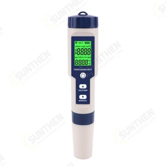 EZ-9909A 5 in 1 TDS/EC/PH/Salinity/Temperature Meter Digital Water Quality Monitor Tester for Pools, Drinking Water, Aquariums EZ-9909A 5 in 1 TDS/EC/PH/Salinity/Temperature Meter Digital Water Quality Monitor Tester for Pools, Drinking Water, Aquariums