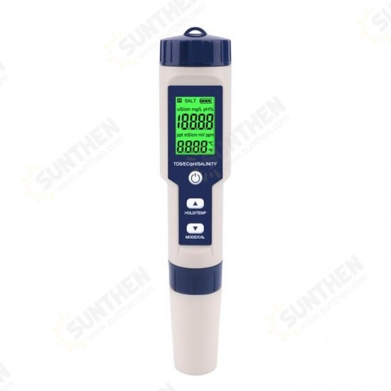 EZ-9909A 5 in 1 TDS/EC/PH/Salinity/Temperature Meter Digital Water Quality Monitor Tester for Pools, Drinking Water, Aquariums