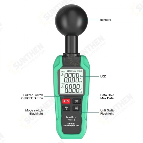 FY8812 2-inch LCD Digital Display EMF Meter High Precision Electromagnetic Wave Radiation Detector with Backlight Flashlight