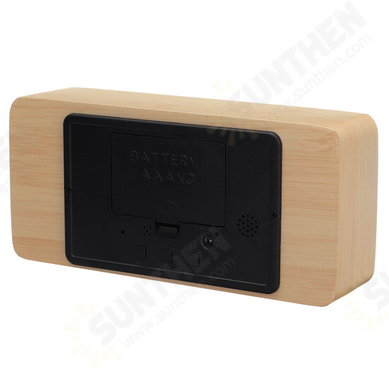 Modern Wooden Wood Digital Thermometer USB Charger LED Desk Alarm Wireless Clock