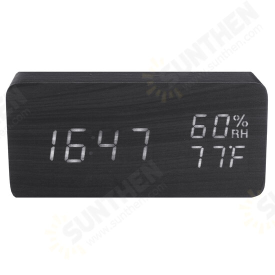 Modern Wooden Wood Digital Thermometer USB Charger LED Desk Alarm Wireless Clock