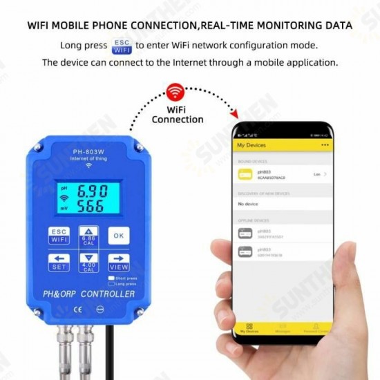 PH-803W Wireless WIFI Connection PH ORP Controller pH Meter ORP Computer Detector