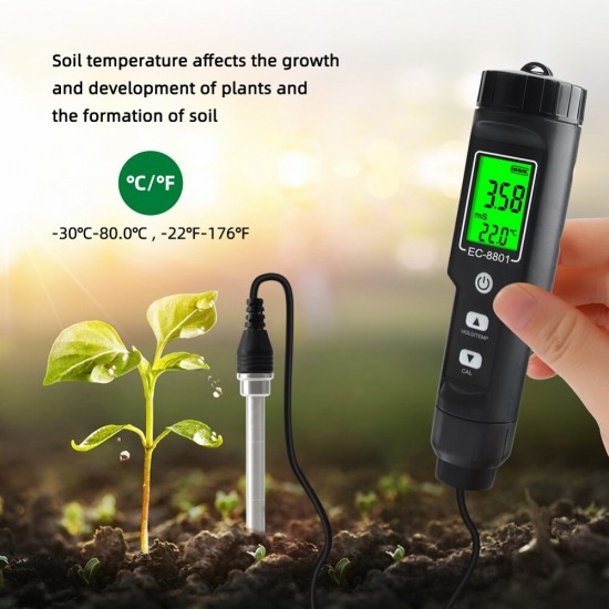 Portable LCD Display Digital EC/Temperature Soil check Meter with Backlight Display Waterproof Electrode check Planting