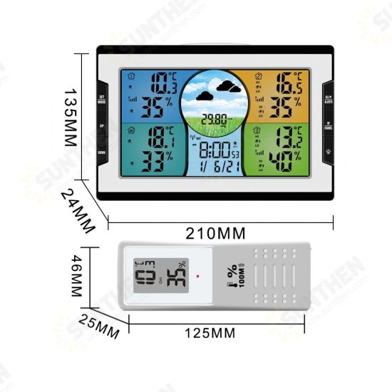 RF 3 Channels Wireless Weather Station Temperature and Humidity Digital Clock with Warning Alarm Meteorological Station Weather Forecast