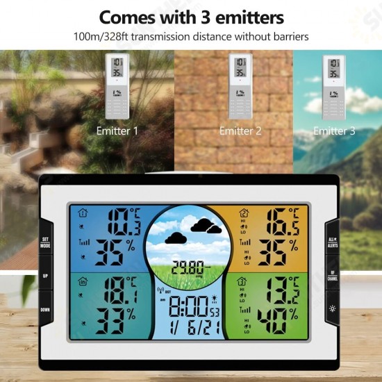 RF 3 Channels Wireless Weather Station Temperature and Humidity Digital Clock with Warning Alarm Meteorological Station Weather Forecast RF 3 Channels Wireless Weather Station Temperature and Humidity Digital Clock with Warning Alarm Meteorological Station Weather Forecast