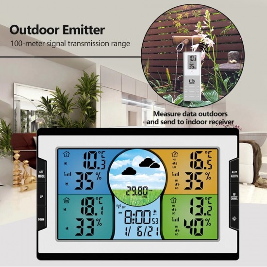 RF 3 Channels Wireless Weather Station Temperature and Humidity Digital Clock with Warning Alarm Meteorological Station Weather Forecast