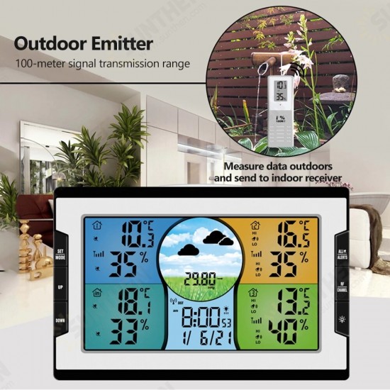 RF 3 Channels Wireless Weather Station Temperature and Humidity Digital Clock with Warning Alarm Meteorological Station Weather Forecast RF 3 Channels Wireless Weather Station Temperature and Humidity Digital Clock with Warning Alarm Meteorological Station Weather Forecast